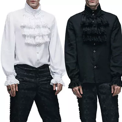 2023 Fashion Gothic Ruffled Standing Collar Long Sleeve Men's Tie Shirt Shirt • $25.99