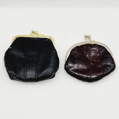 Women's Compact Soft Clasp Coin Purse Lot Of 2 Kiss Close Vintage Worn See Pics  • $14.84