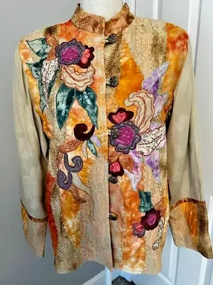 Vintage-90's~julia Ki~med~heavy Embroidered~patchwork~art To Wear~blazer-jacket • $26.95