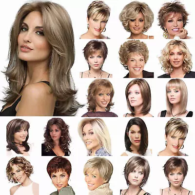 Womens Ombre Blonde Brown Bob Style Curly Straight Synthetic Wig Cosplay Wigs • £9.11