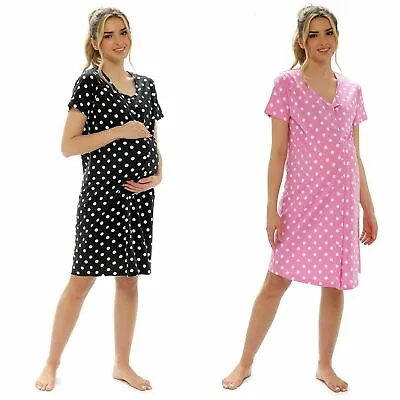 £8.99 • Buy Maternity Women's Nightshirt Nightdress Pregnancy Breastfeeding Dotted Nightie