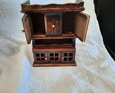 Vintage Dollhouse Miniature Furniture Dark Wood Toy Hutch China Cabinet 1:12  • $12.20