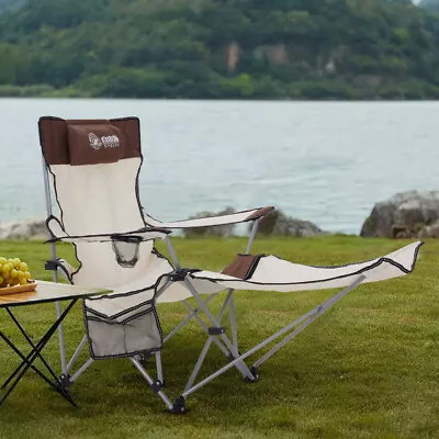 Camping Chair Folding Beach Festival Picnic Fishing Seat W/ Retractable Footrest • £25.95