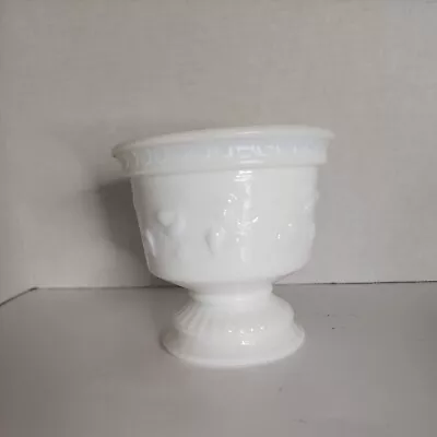 Vtg Milk Glass Ivy Leaf Footed Embossed Heart Planter Vase Dessert Candy Dish • $11.99