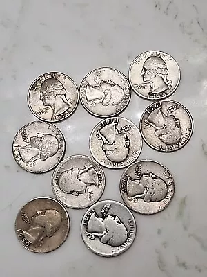 Ten (10) Washington Quarters 90% Silver Pre 1964 Circulated • $52