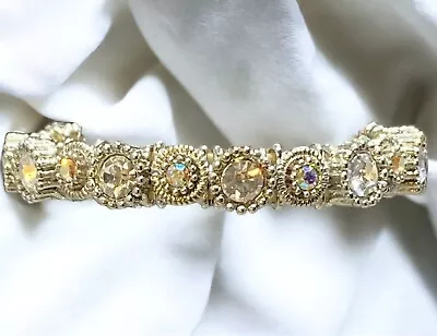 Crystal Stretch Bracelet With Silvertone AB Crystal Faceted Round Rhinestones • $13.20