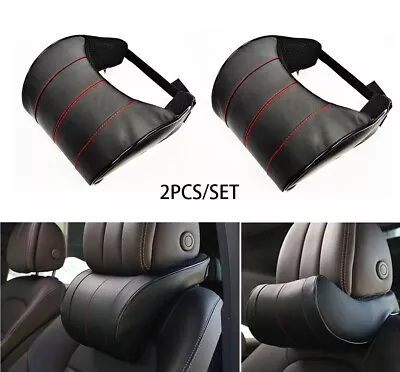 2x Car Neck Pillow Pu Leather Auto Headrest Pillows Car Neck Rest Seat Headrest • $36.08