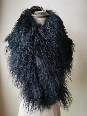 Real Mongolian Lamb Fur Scarf Curl Shawl Wraps Winter Warm Soft Black Grey • $28.04