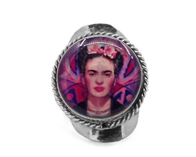 Frida Kahlo Graphic Round Silver Metal Adjustable Ring Boho Art Jewelry Pink • $14.99