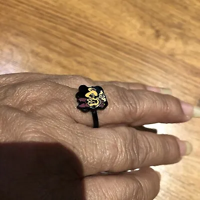 VINTAGE BLACK ENAMEL MICKEY & Minnie MOUSE Adjustable RING SIZE 7 • $15