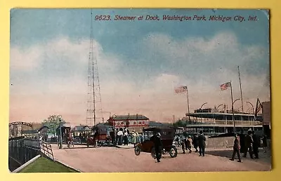 Vintage Postcard 1920s Photo Steamer Washington Park ￼Michigan City IN Indiana • $11