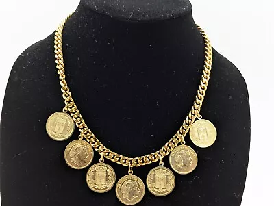 Vintage Coin Necklace Alexander The Great And Republique Francaise Gold Tone • $20