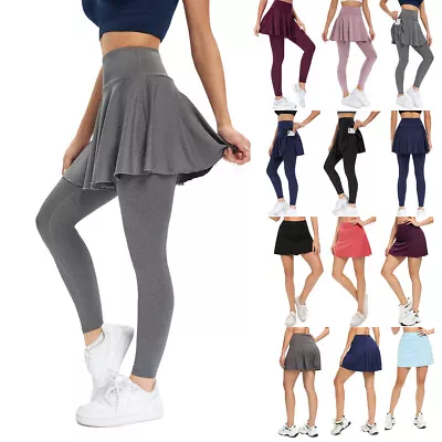 £15.79 • Buy Women Skirted Leggings Tennis Skirts With Pockets Workout Leggings Running Skort