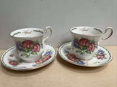 Queen’s English Fine Bone China 2 Teacups & Saucers - ‘April’  Flowers • £18