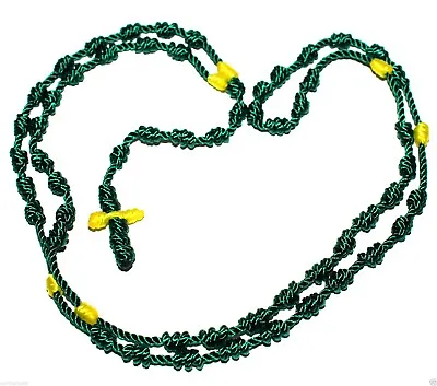 Rosary Necklace Cord Knotted Rope St Jude Green Catholic Rosarie Long From Mex • $9.93