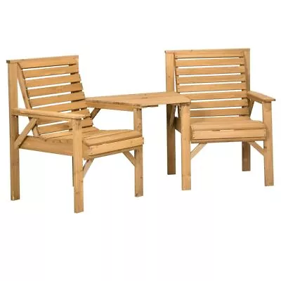 Outsunny Wooden Garden Love Seat W/ Coffee Table Umbrella Hole Partner Bench • £148.44