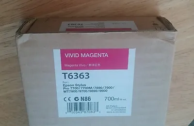 06-2019 New EPSON T6363 Vivid Magenta Ink 700ml Stylus Pro 7890/7900/9890/9900 • $78.89