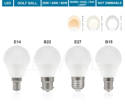 LED Golf Ball 25W 40W 60W BC ES SES Mini Globe Light Bulbs Warm Cool White Day • £1.20