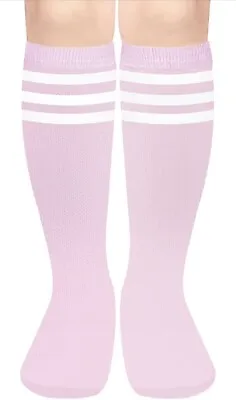NEW Kids Pink Soccer Socks Three Stripes Knee High Socks Cotton Boys Girls ⚽️ • $4.95