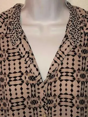 CABI Size S - Pale Mauve Pink Black Diamond Print - L/S Button Up SHIRT DRESS • $19.95