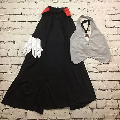 Vampire Costume Kids Sz M Cape Shirt-Front Necklace Gloves Halloween Dress-Up • $15.30