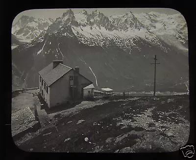 ANTIQUE Glass Magic Lantern Slide VIEW TOWARDS CHAMONIX C1890 MT BLANC FRANCE • £15