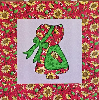 Sunflowers On Red Sue Doll Applique Mini Quilt Top Only 15 1/2 In. Sq. # 1097 • $14.99
