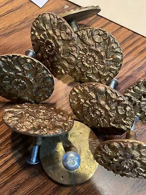 Vintage Solid Brass 2  Diameter Ornate Floral  Drawer/Cabinet  Pulls INDIA • $9