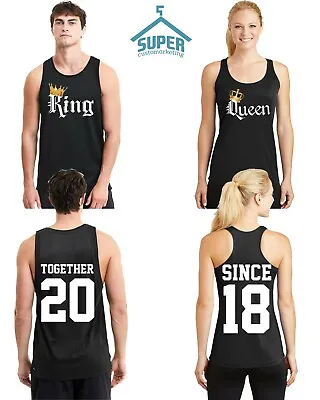 Couple Matching TANK TOP COLOR King Queen TOGETHER SINCE Back Side DATE NUMBERS • $31.24