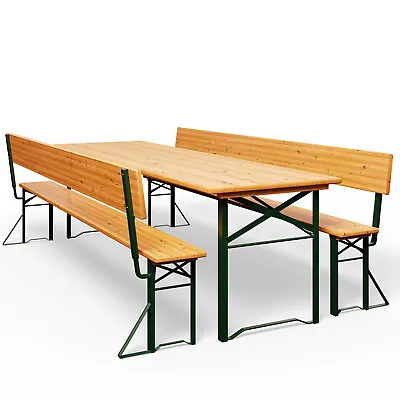 CASARIA® Foldable Wooden Garden Party Beer Table Bench Set 170x70cm W/Backrest • £124.95