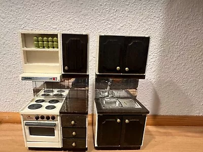 Vintage LUNDBY Kitchen Dollhouse Furniture Retro 1:16 Sink & Stove Set • $34.99