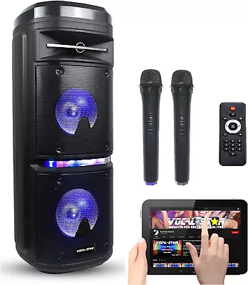 Portable Karaoke Machine Speaker 200W With Bluetooth MP3 2 Wireless Microphones • £177.69