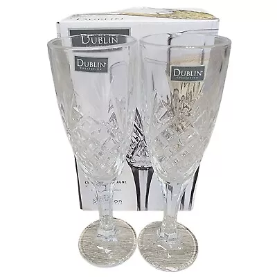 Shannon By Godinger Dublin Collection Crystal Champagne Flutes 6oz Glass Set Of • $22.31