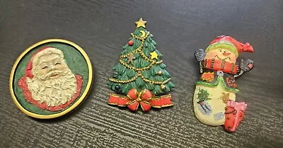 Christmas Pins Brooch Santa Tree Snowman Vintage Lot Of 3 Resin • $10.99