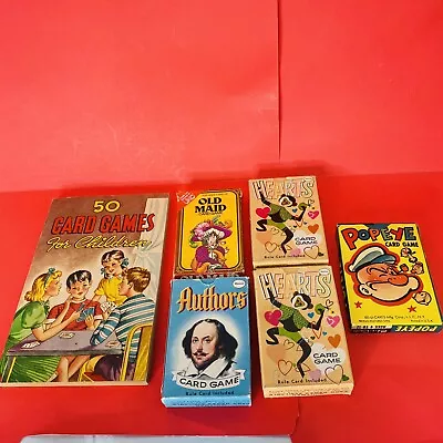 Vtg Kids Card Game Lot Of 5 + Book Authors Hearts Popeye Old Maid Classics • $25