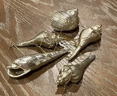 Lot Of 5 Vintage Metallic Golden Gold Tone Sea Conch Shells Tree Ornaments • $29.99