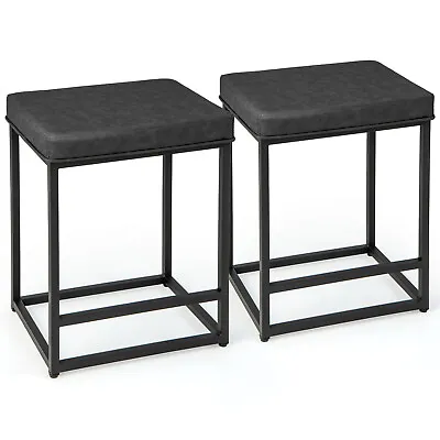 2X 60cm Counter Height Stools Metal Frame Modern Square Pub Bar Stools Black • £53.95