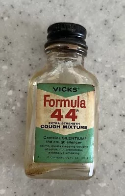 VTG  VICKS Formula 44 Mini Glass Bottle~1/2oz Cough Mixture~Prop~Display~EMPTY • $9.49