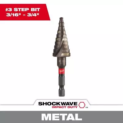 Milwaukee Step Drill Bits 3/16 -3/4  #3 Impact-Rated Titanium Steel (10-Steps) • $56.86