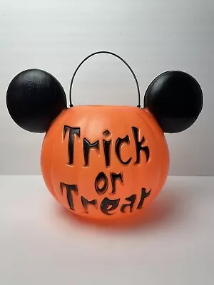 Mickey Mouse Trick Or Treat Halloween Candy Bucket Pail Orange Blow Mold USA • $15