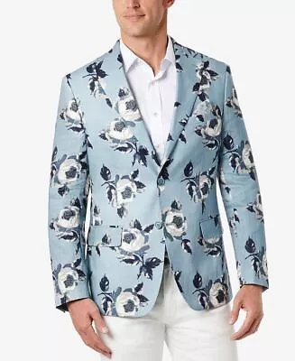 TALLIA Men's Slim-Fit Blue Floral Blazer 42S Blue Linen Sport Coat • $31.67