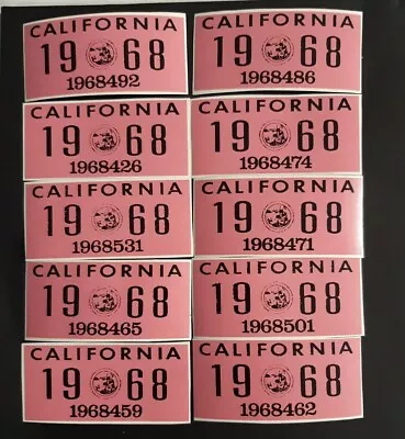 1968 California License Plate Registration Sticker YOM CA DMV • $12