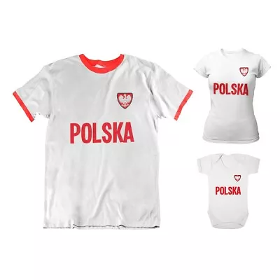 Adult Or Kids POLAND Country Badge Football TShirt 2022 Polish Euro World Cup • £7.95