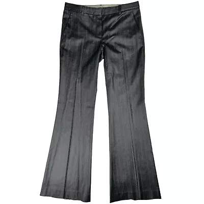 Y2K Theory Low Rise Flared Striped Dress Pants Size 29x32 Black/Gray Shiny Wool • £34.32