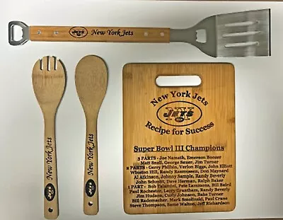 New York Jets 4 Piece BBQ Barbeque Set W Cutting Board 19  Spatula & Spoon Fork • $14.99