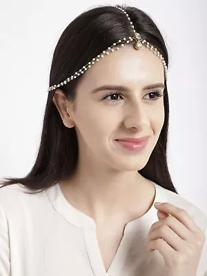 Indian Bollywood Gold Tone Pearl & Kundan Forehead Maang Tikka Woman Jewelry • $26.42