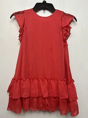 MAYORAL Ruffled Chiffon Girl Dress Small (6) - 116cm Coral Red Dress • $8.99