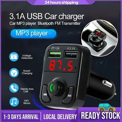 Car Wireless Bluetooth FM Transmitter MP3 Player 2 USB Auto Fast Charger Adapter • £6.56