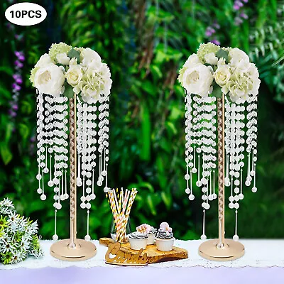 10pc Wedding Pillar Crystal Flower Stand Electroplating Gold Flower Stand DIY • $130.15