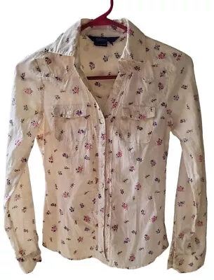 Miley Cyrus Women's Juniors Size XS Floral/Oatmeal Button Shirt • $10.59